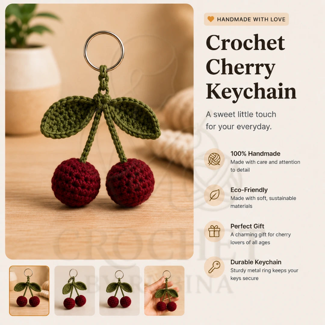 Crochet Cherry Keychain