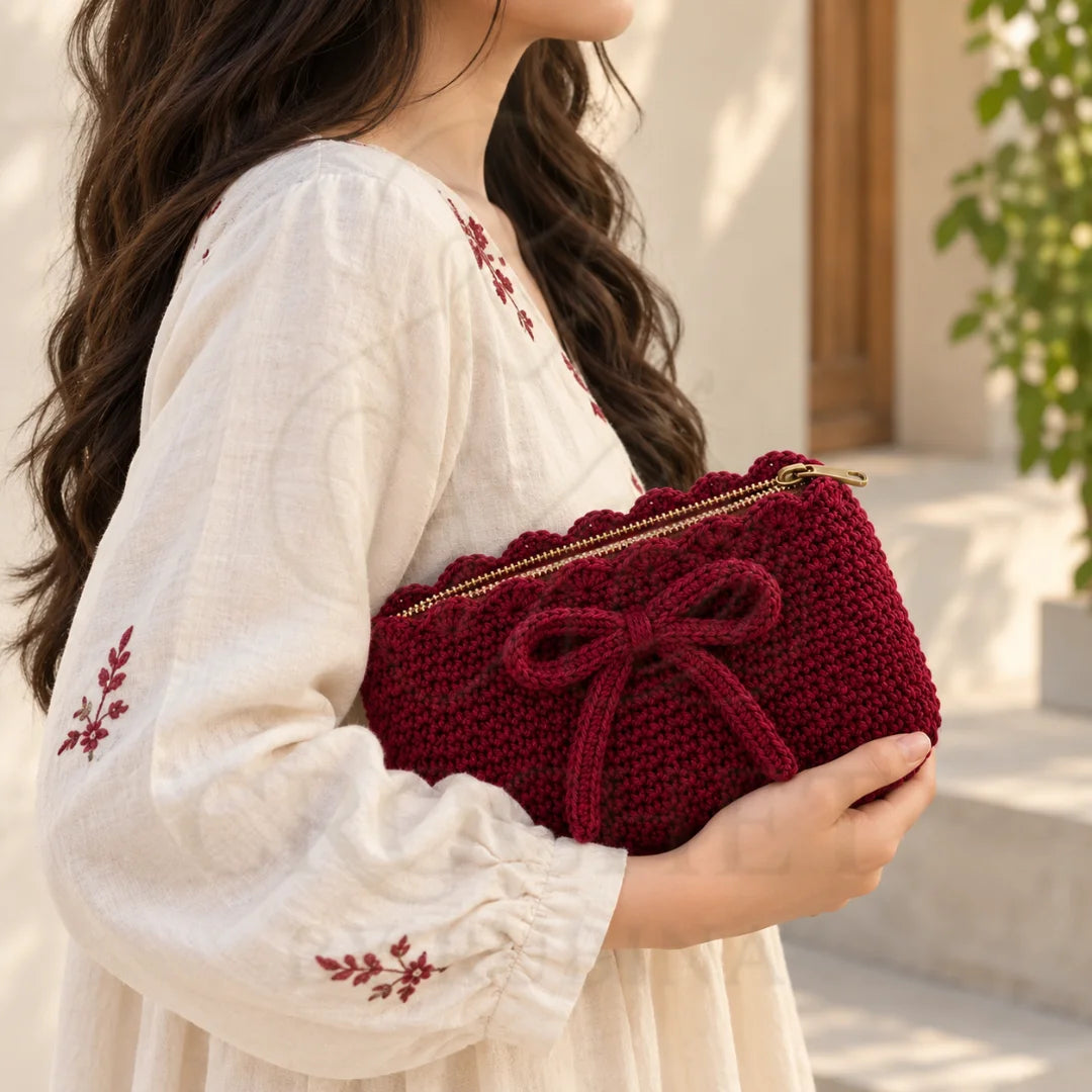 Crochet Bow Clutch Bag