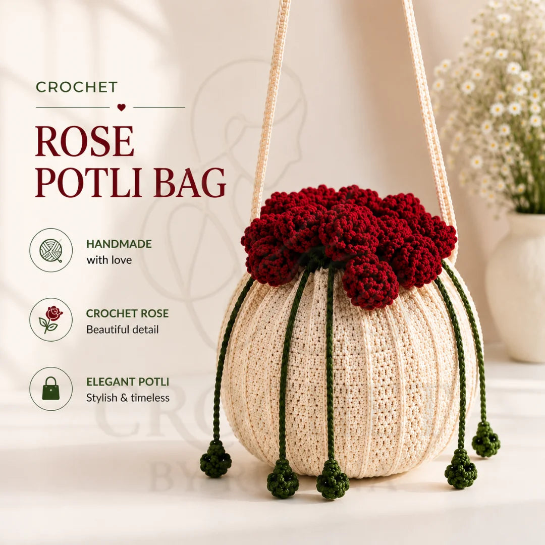 Crochet Rose Potli Bag