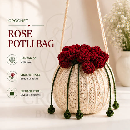 Crochet Rose Potli Bag