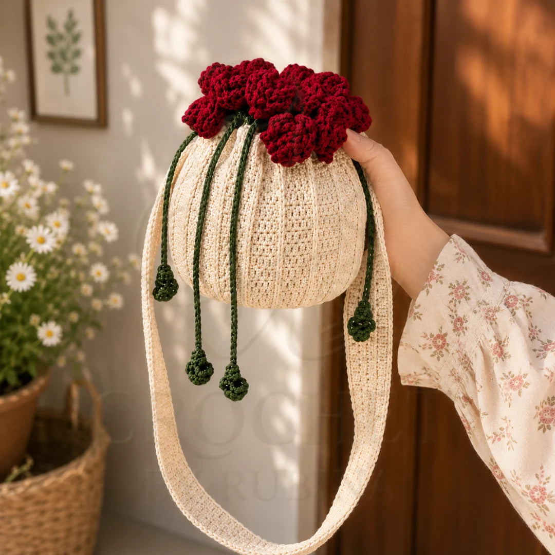 Crochet Rose Potli Bag