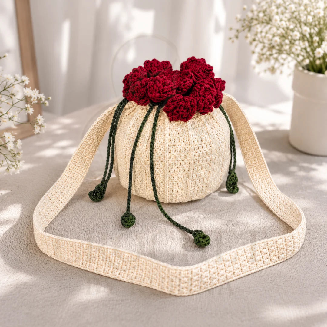 Crochet Rose Potli Bag