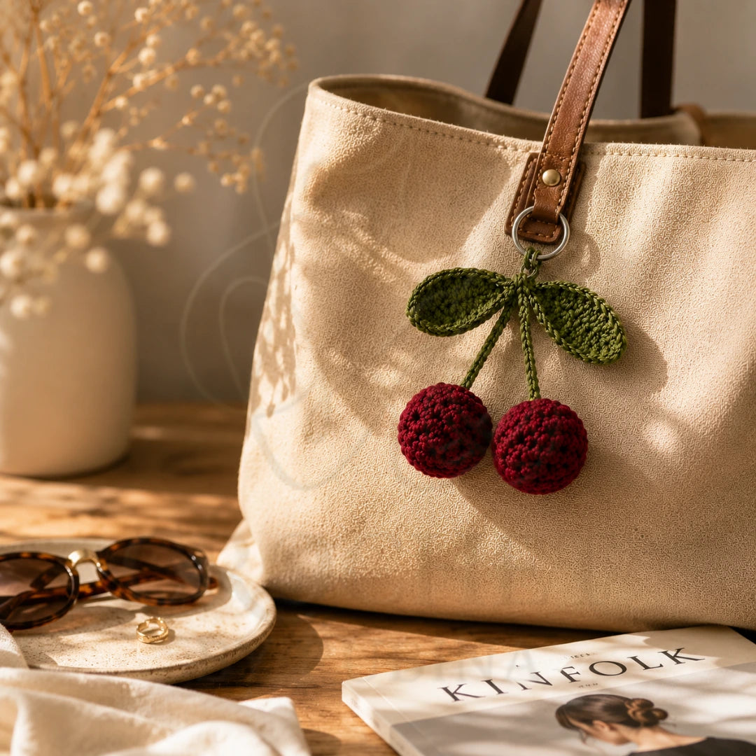 Crochet Cherry Keychain