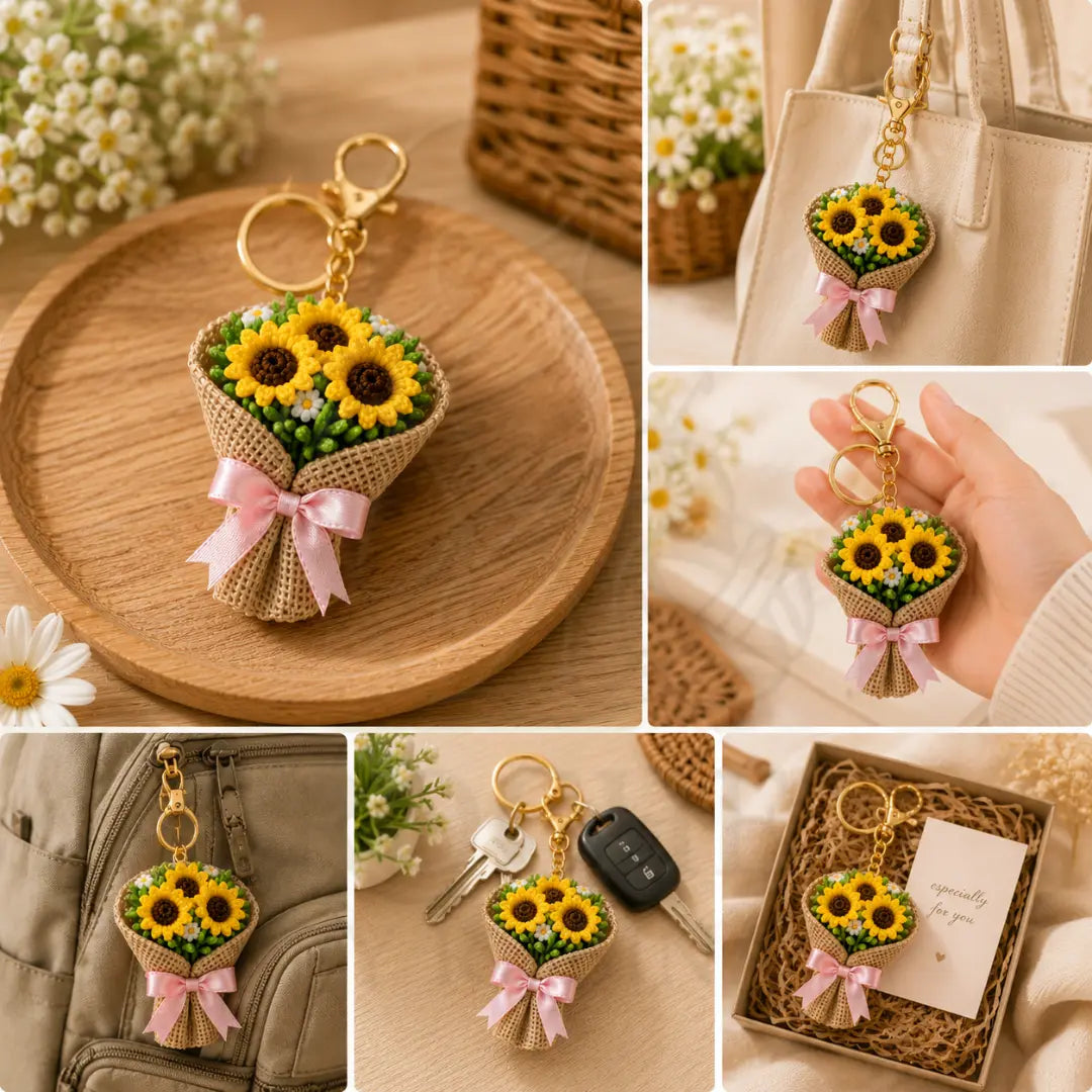 Crochet Sunflower Bouquet Keychain