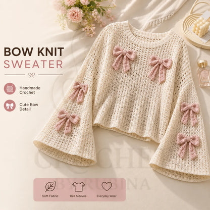 Crochet Bow Knit Sweater