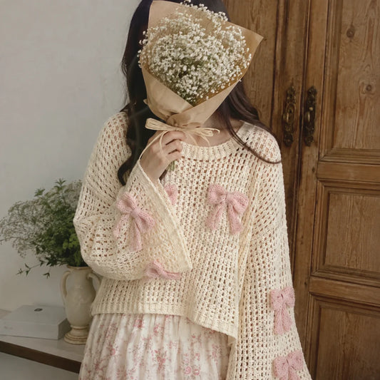 Crochet Bow Knit Sweater