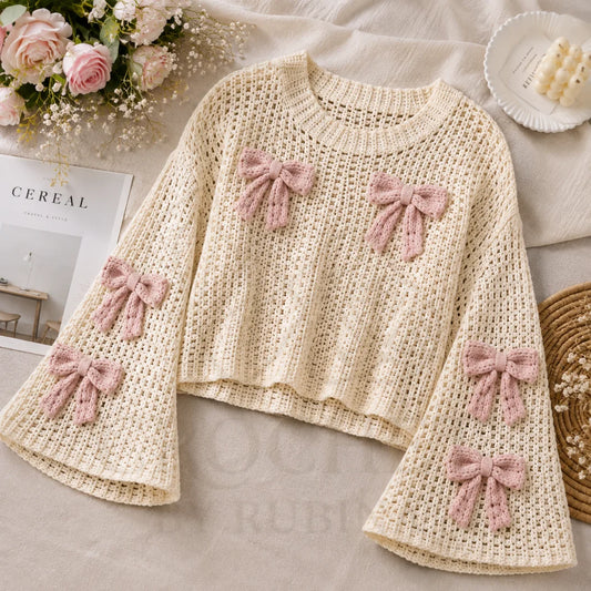 Crochet Bow Knit Sweater