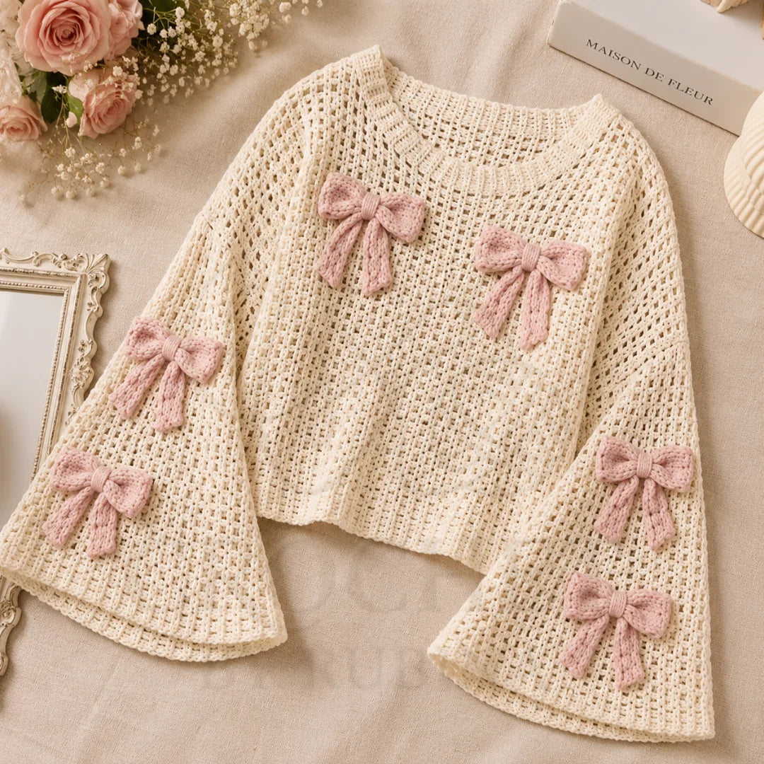 Crochet Bow Knit Sweater