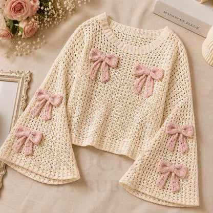 Crochet Bow Knit Sweater