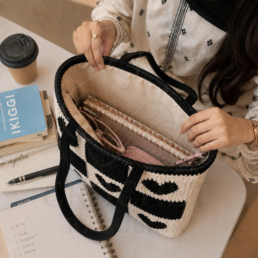 Crochet Heart Check Bag