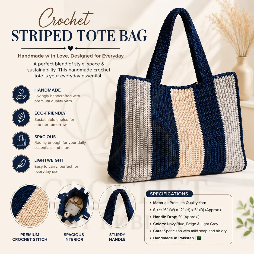 Crochet Striped Tote Bag