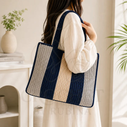 Crochet Striped Tote Bag