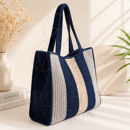 Crochet Striped Tote Bag