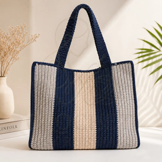 Crochet Striped Tote Bag
